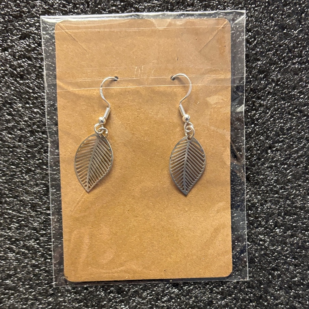 Silver Tone Leaf Earrings